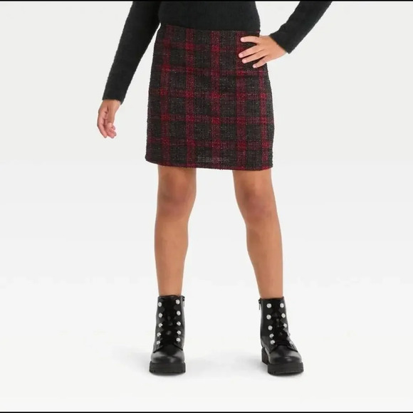 NWT art class red & black shimmery plaid knit mini skirt size XL girl 14 - Picture 1 of 13
